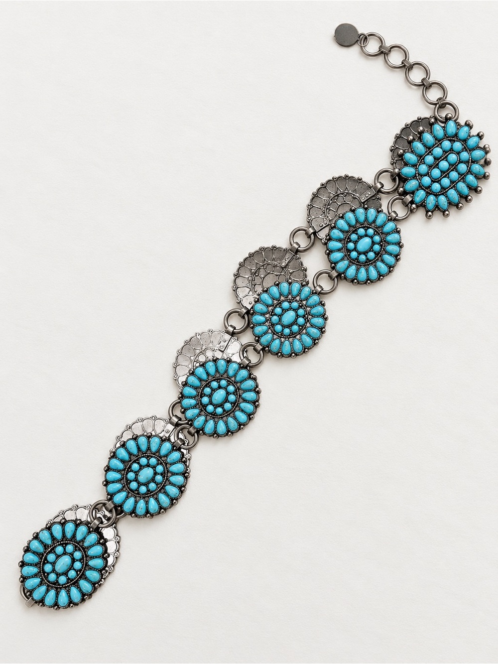 Turquoise Stone Floral Link Belt